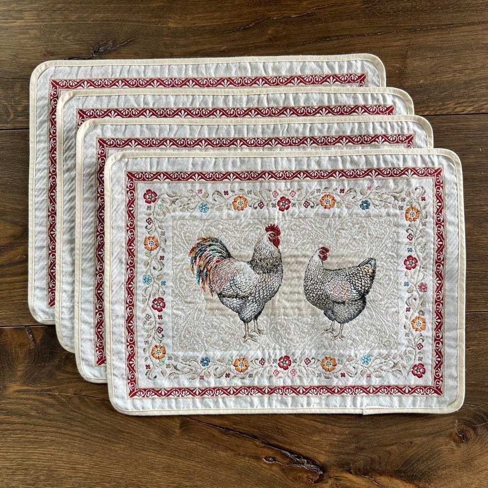 Tissus Toselli Set of 4 Jacquard Placemats Lafeyette Hens French Provencal Farm